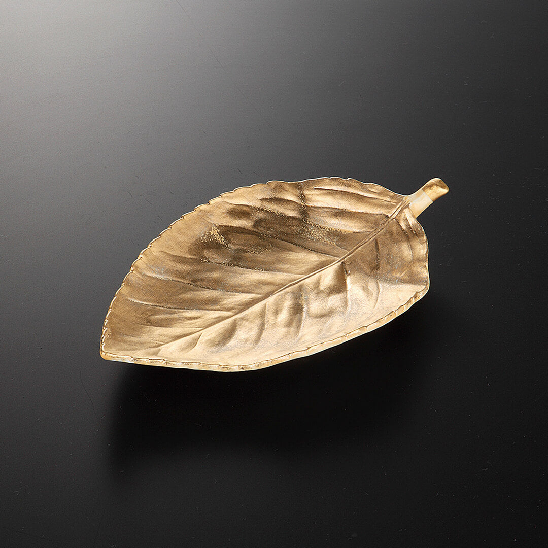 葉型金タタキ 焼物皿 [ 取皿・銘々皿 ] 21.5×12.6×3.2cm
