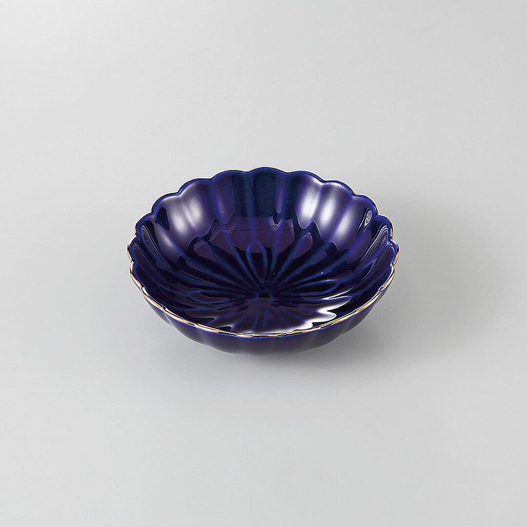 渕金ルリ 菊型鉢 [ 小鉢 ] 11.6×3.7cm