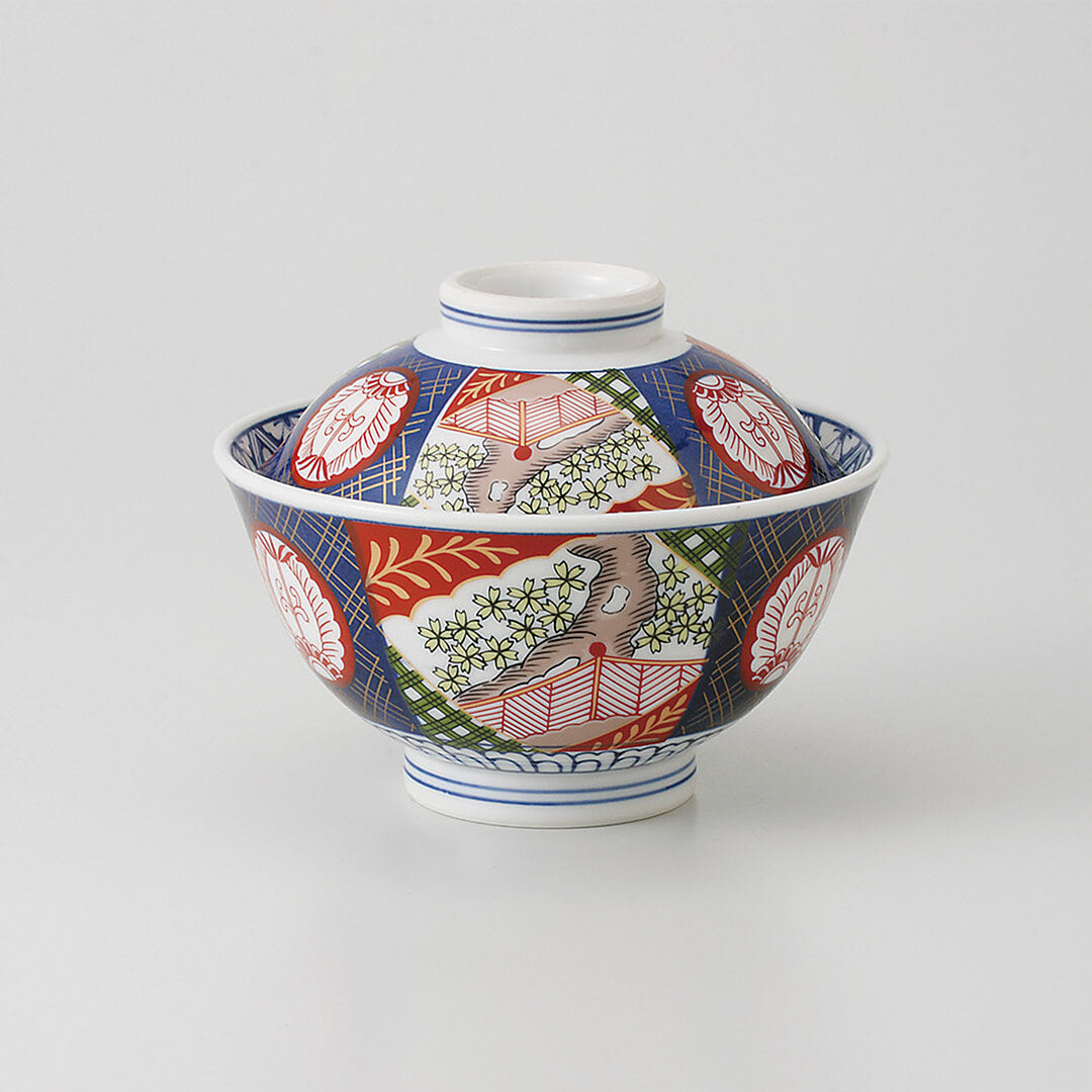 中国　十錦手　どんぶり 錦桜 反蓋丼 [ 丼 ] 15.7×12cm
