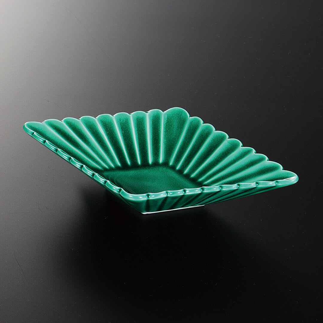 緑交趾(無鉛) 菱型皿 [ 小鉢・中鉢 ] 19.9×12.1×3.7cm