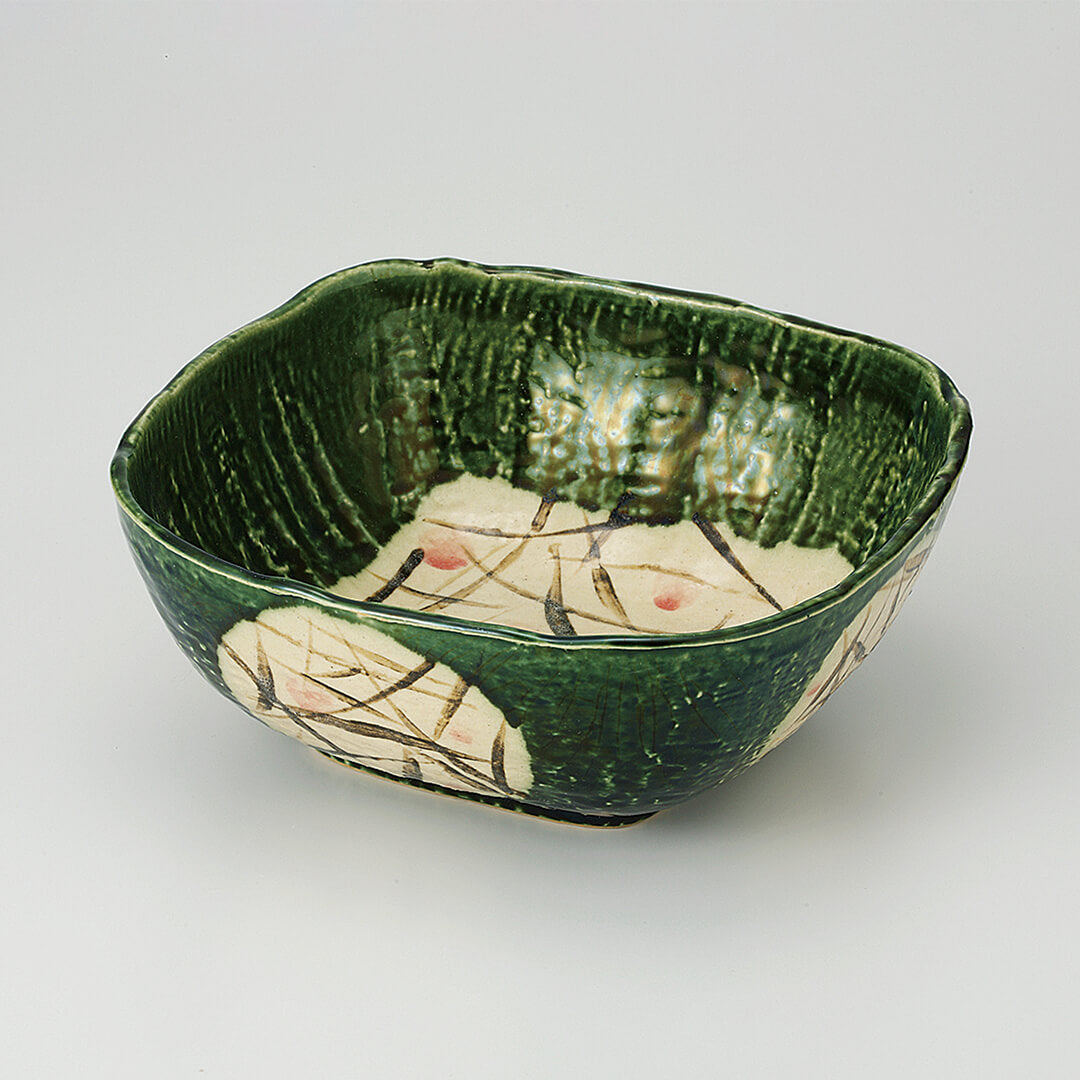 織部芦 角盛鉢 [ 大鉢 ] 21.2×21×8.5cm