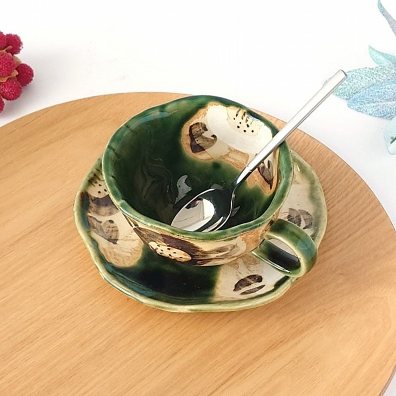 織部椿 コーヒー C/S コーヒー ティー カップ ソーサー 碗皿