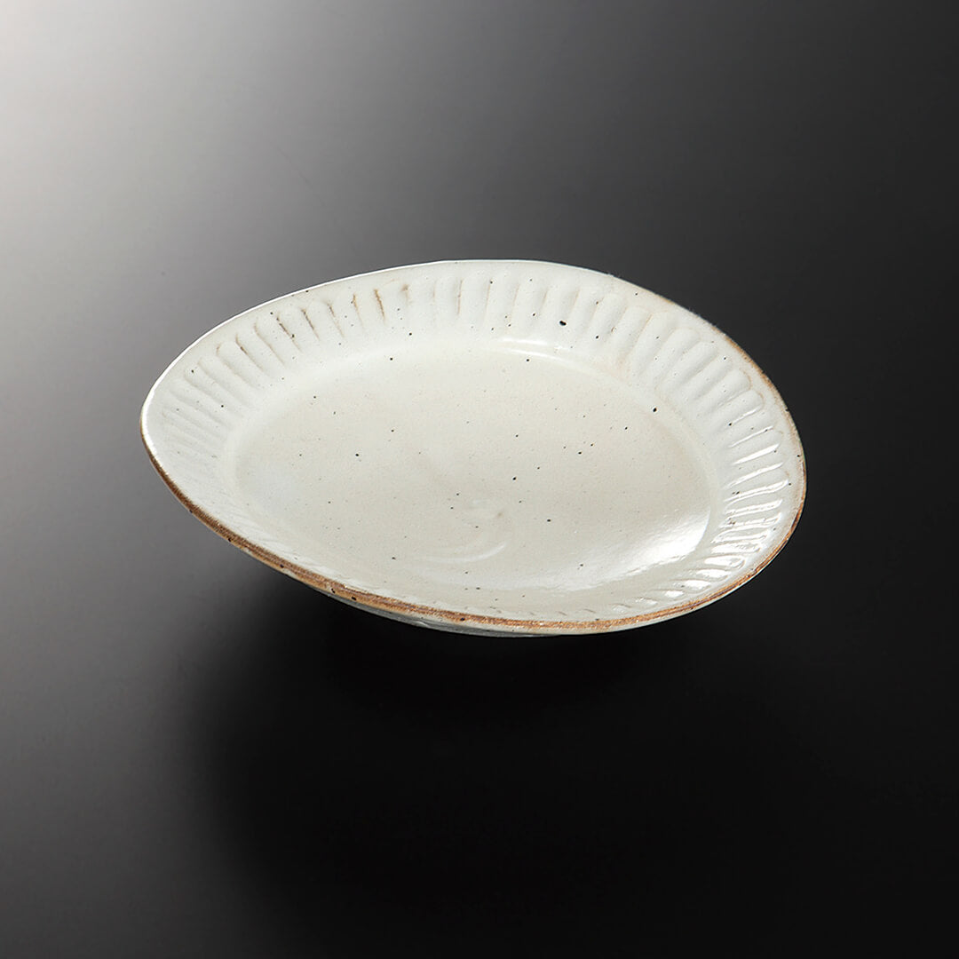 唐津焼♡粉引きたわみ鉢 粉引削ぎ目 たわみ浅鉢 [ 向付 ] 19.2×18.3×4.3cm