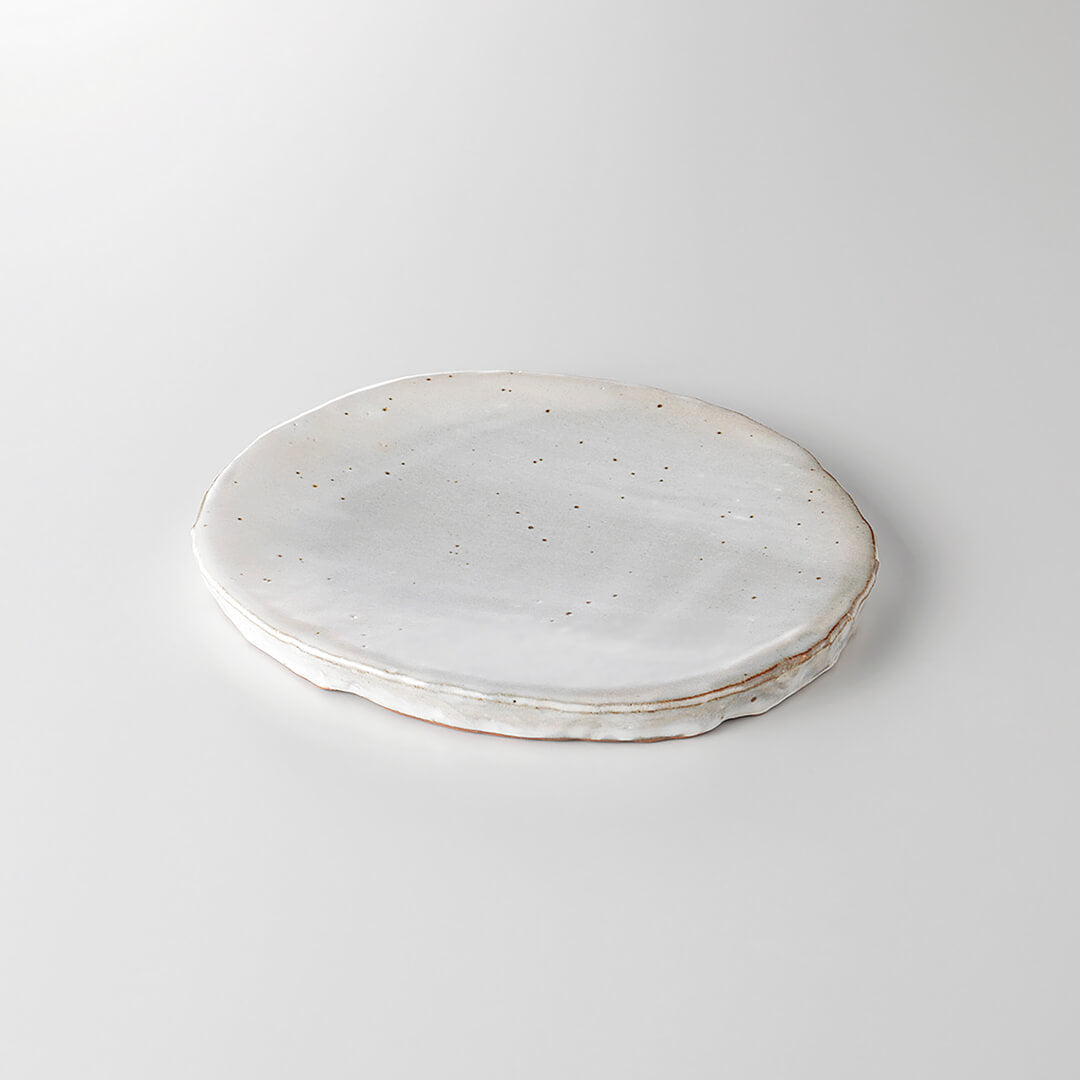 粉引 高台楕円皿 [ 正角・変形皿 ] 18.5×15.8×1.8cm
