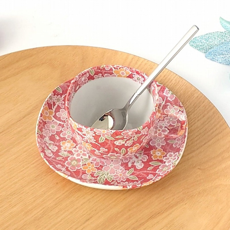 都友禅 (赤) コーヒー C/S コーヒー ティー カップ ソーサー 碗皿