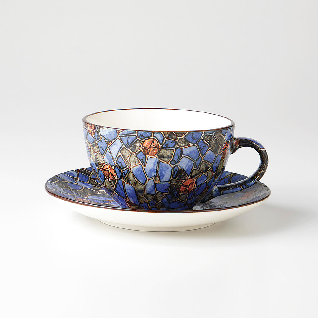 コーヒーカップと本のステンドグラススタンド ステンドグラス(青) コーヒーC/S [ カップ＆ソーサー ] C:12×9.6×5.8cm