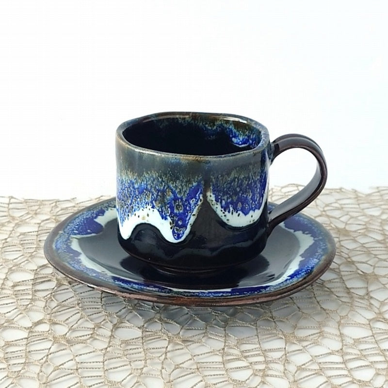 ルリ窯変 たわみ コーヒー C/S コーヒー ティー カップ ソーサー 碗皿