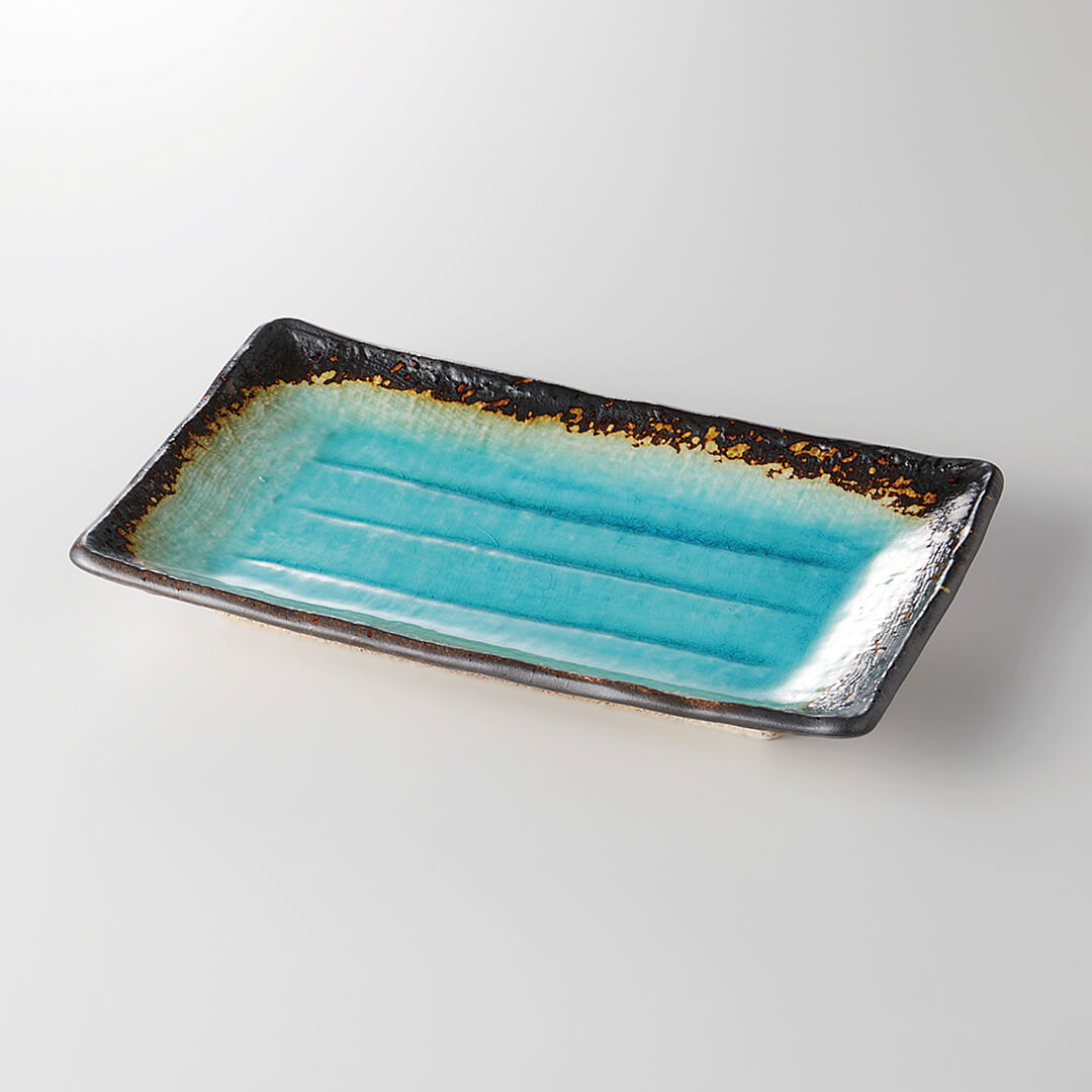スカイブルー 7.0焼物皿 [ 長角・長皿 ] 21.5×13.5×3cm