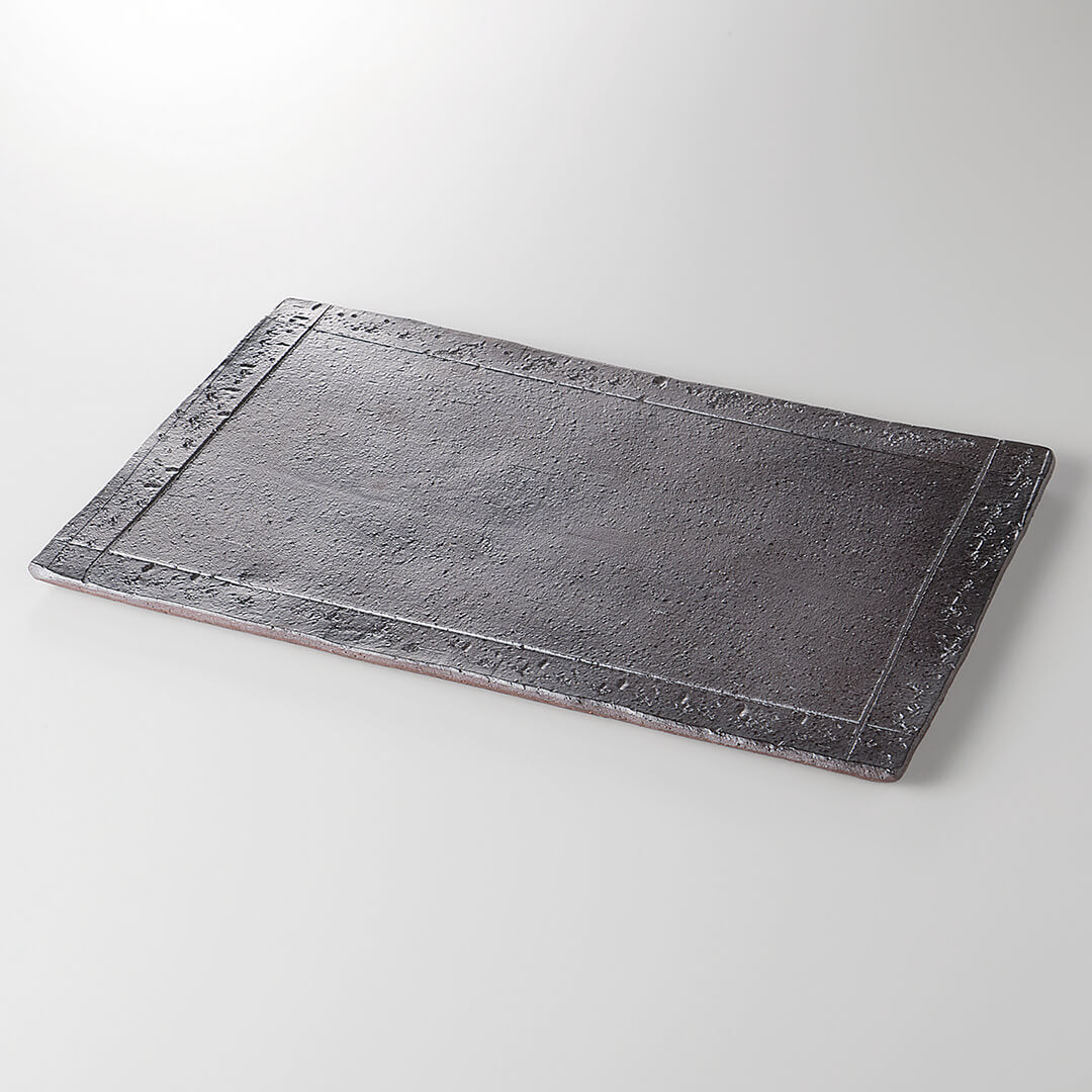 黒吹き焼締 渕石目32cm長角大皿 [ 長角・長皿 ] 32×20.8×1.3cm