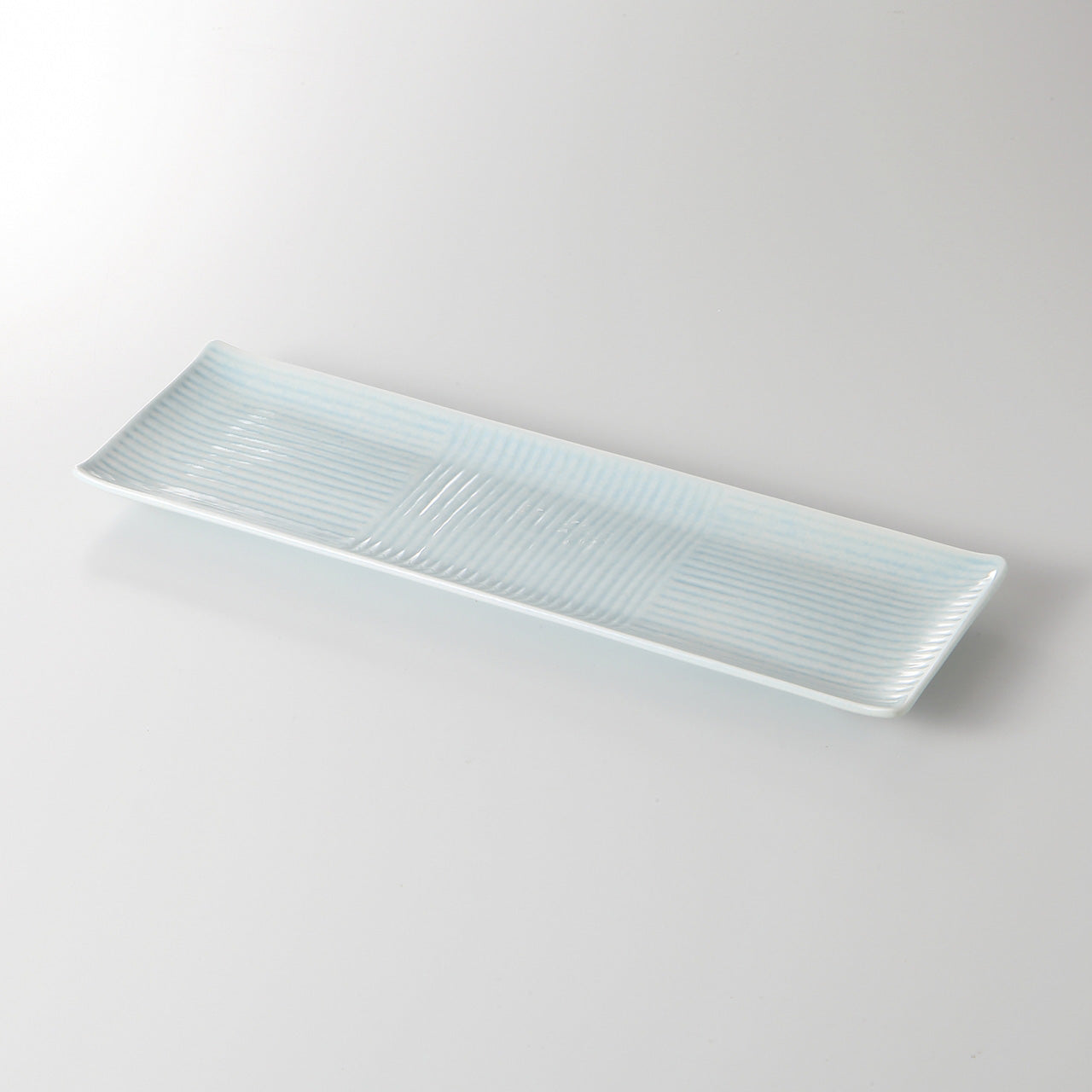 コーラルブルー 筋彫長皿 33×10×2cm
