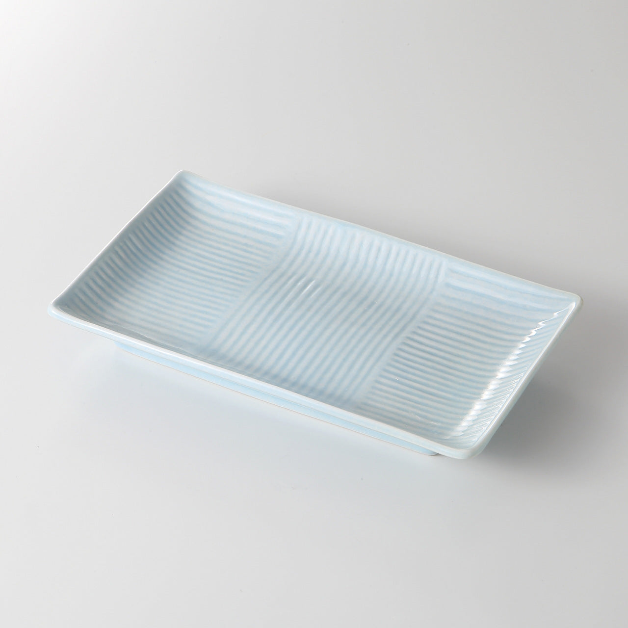 コーラルブルー くし目焼物皿 21×13×2.5cm