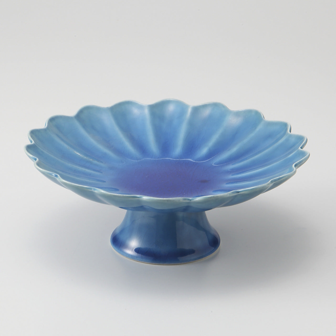 トルコ青 菊型高台皿 16.8×6.4cm