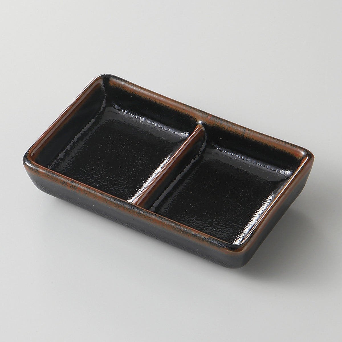 ゆず天目 二ツ仕切薬味皿 12×7.5×2.5cm