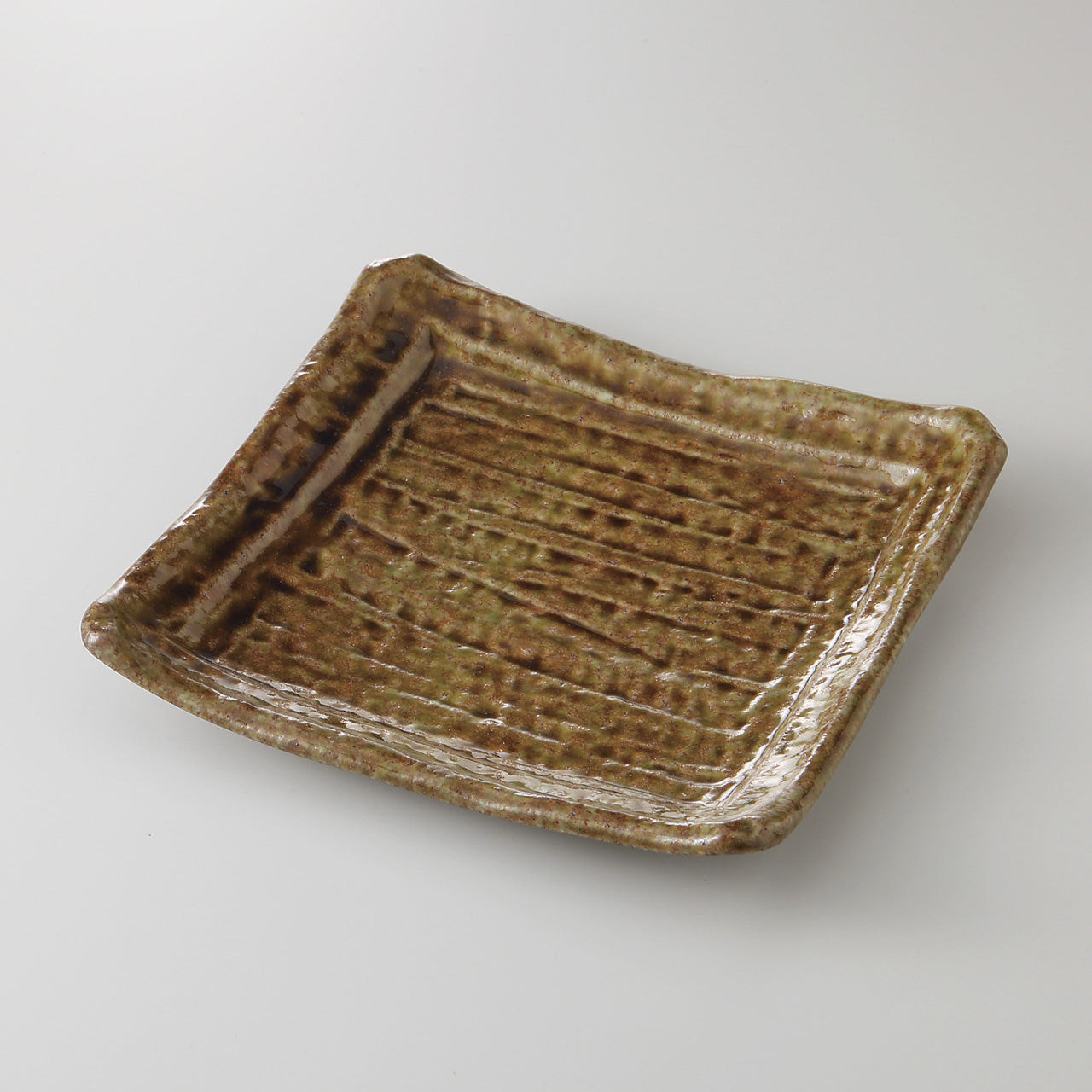 灰釉 正角盛皿 21.5×3.3cm
