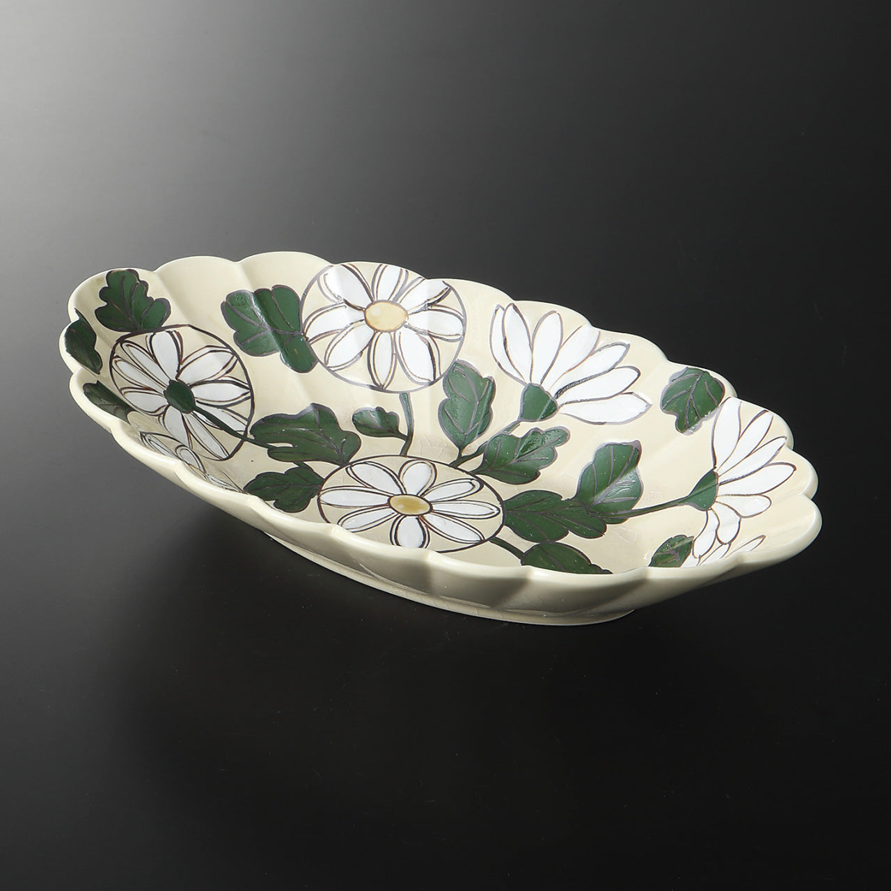 菊花 楕円輪花鉢 24.5×14×4.5cm
