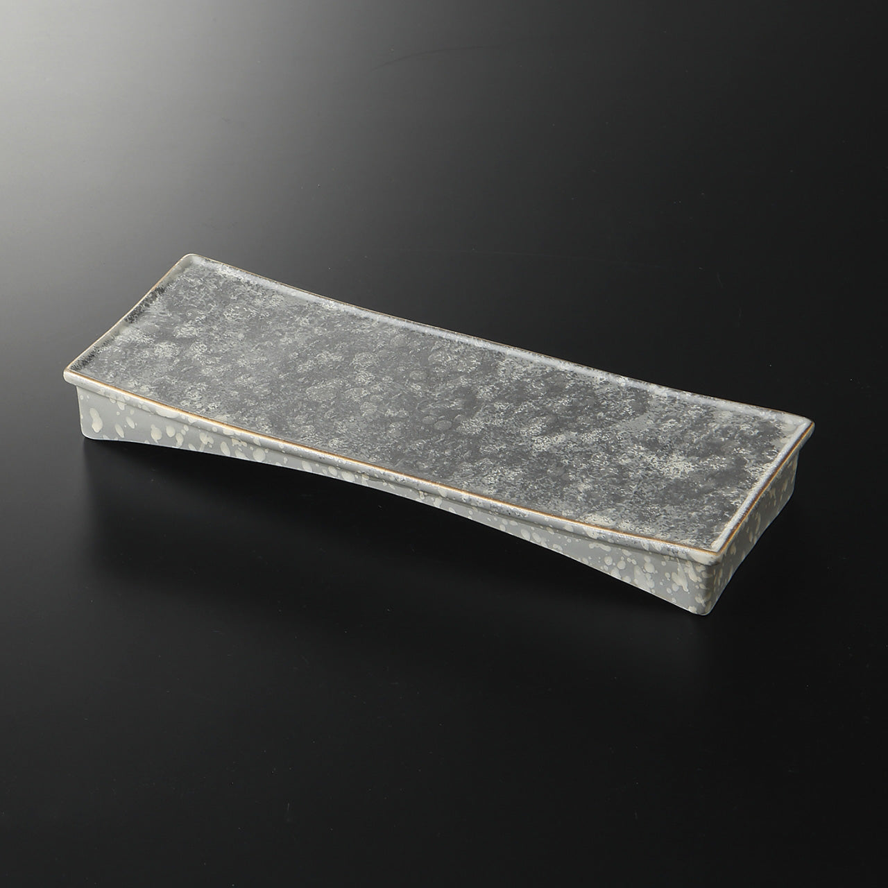 銀彩グレーマット 長角高台皿 24.5×9.2×3cm