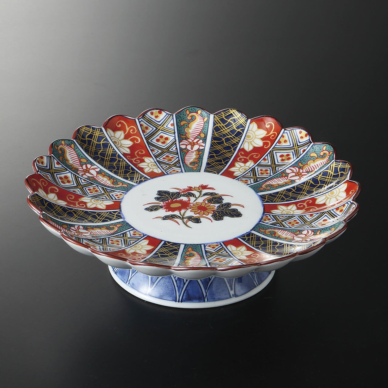 古伊万里 菊型5.0高台皿 16×5.3cm