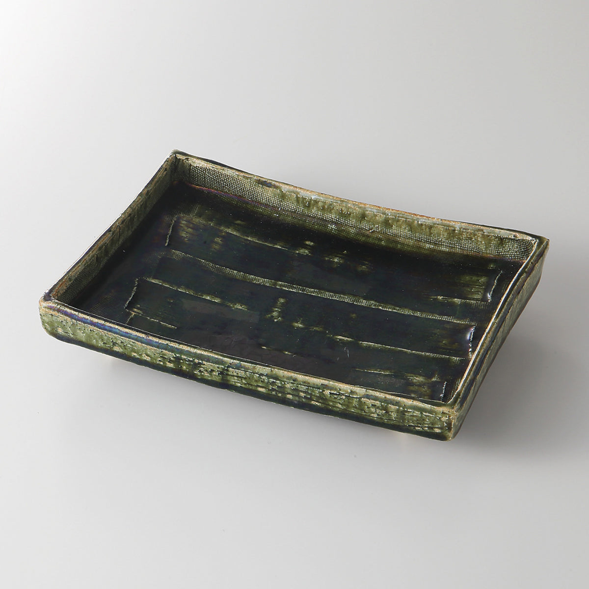 織部削ぎ目 足付切立長角皿 21×16×4cm