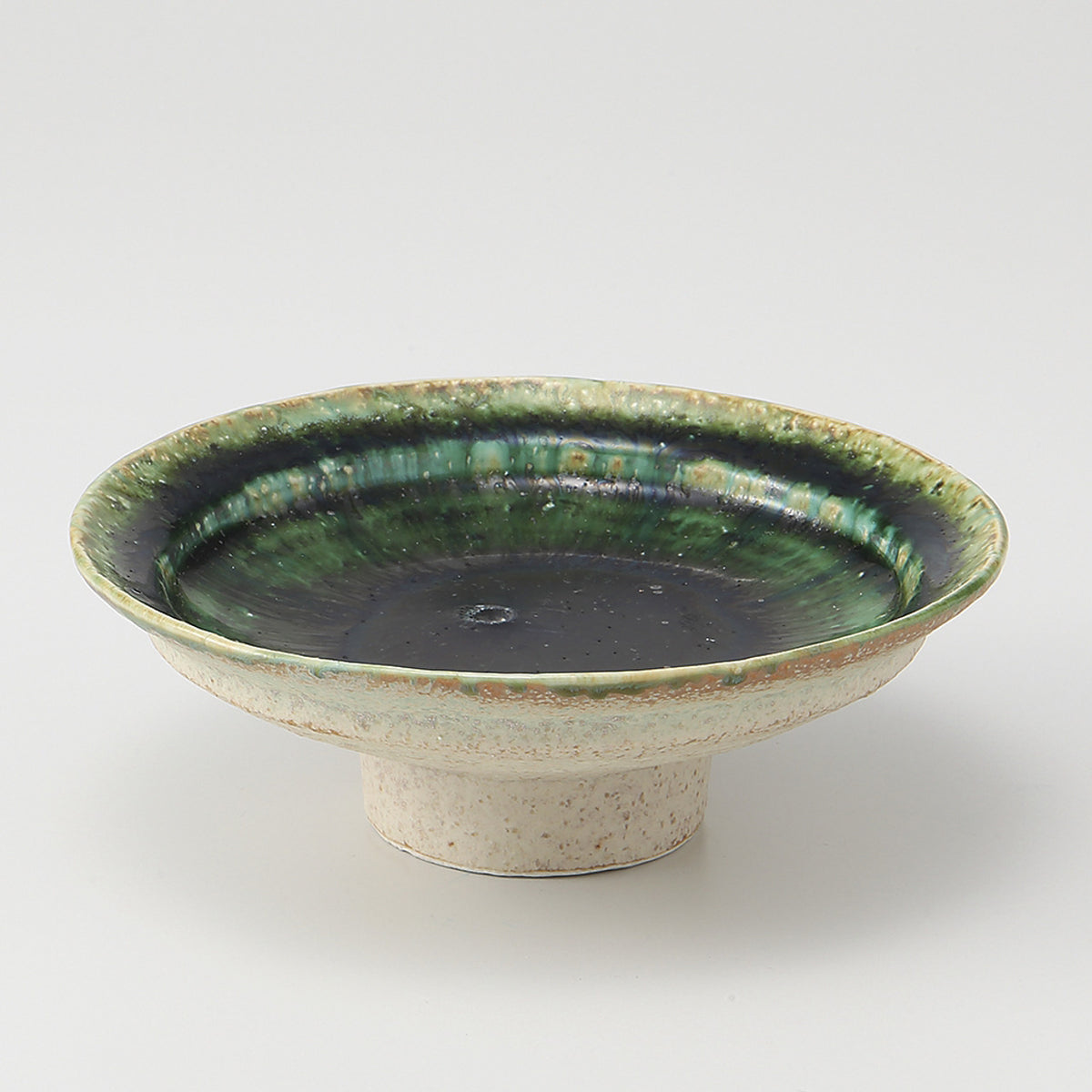 織部塗分 高台浅鉢 14×4.7cm