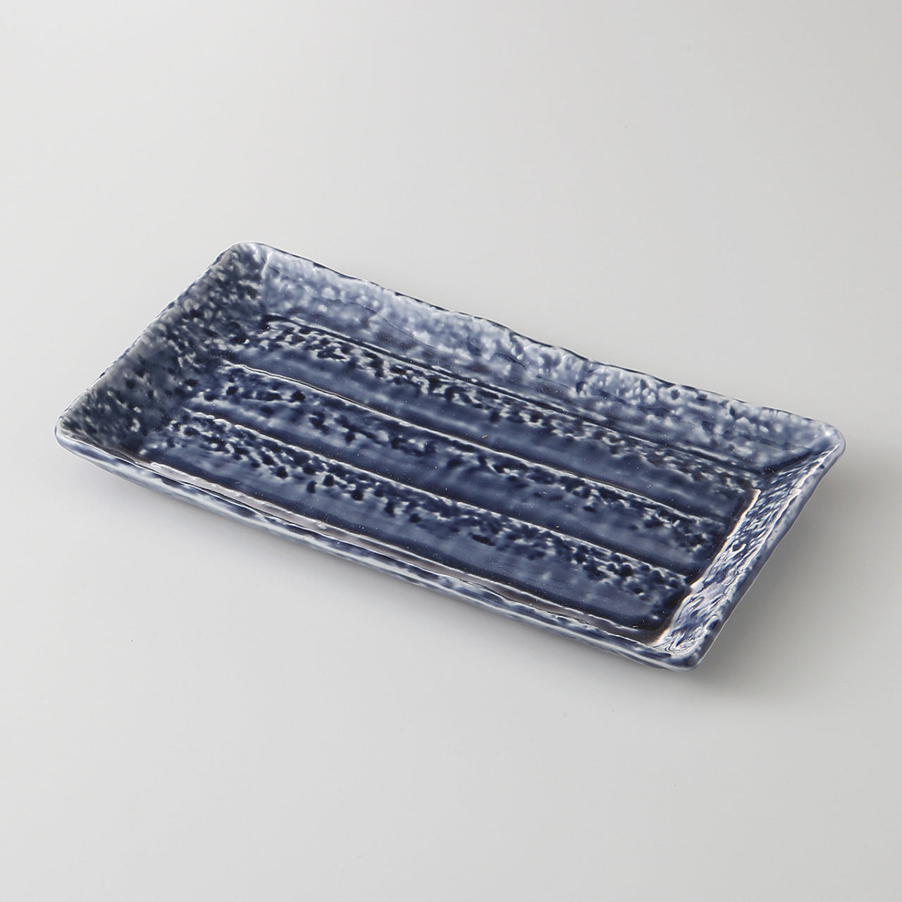 藍 石目焼物皿 21.5×11.5cm