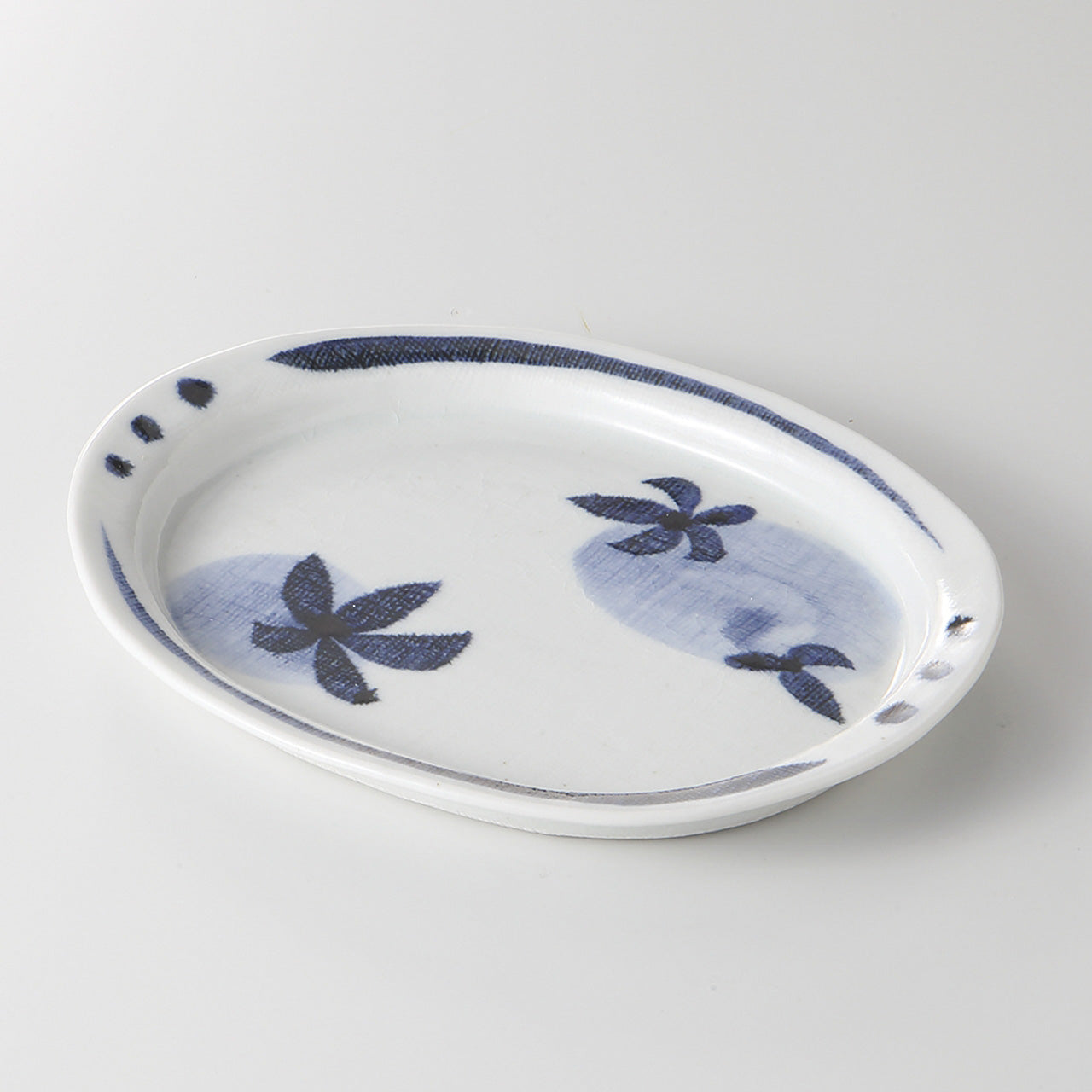 藍花紋 かや目楕円皿 19.5×15.7×2cm