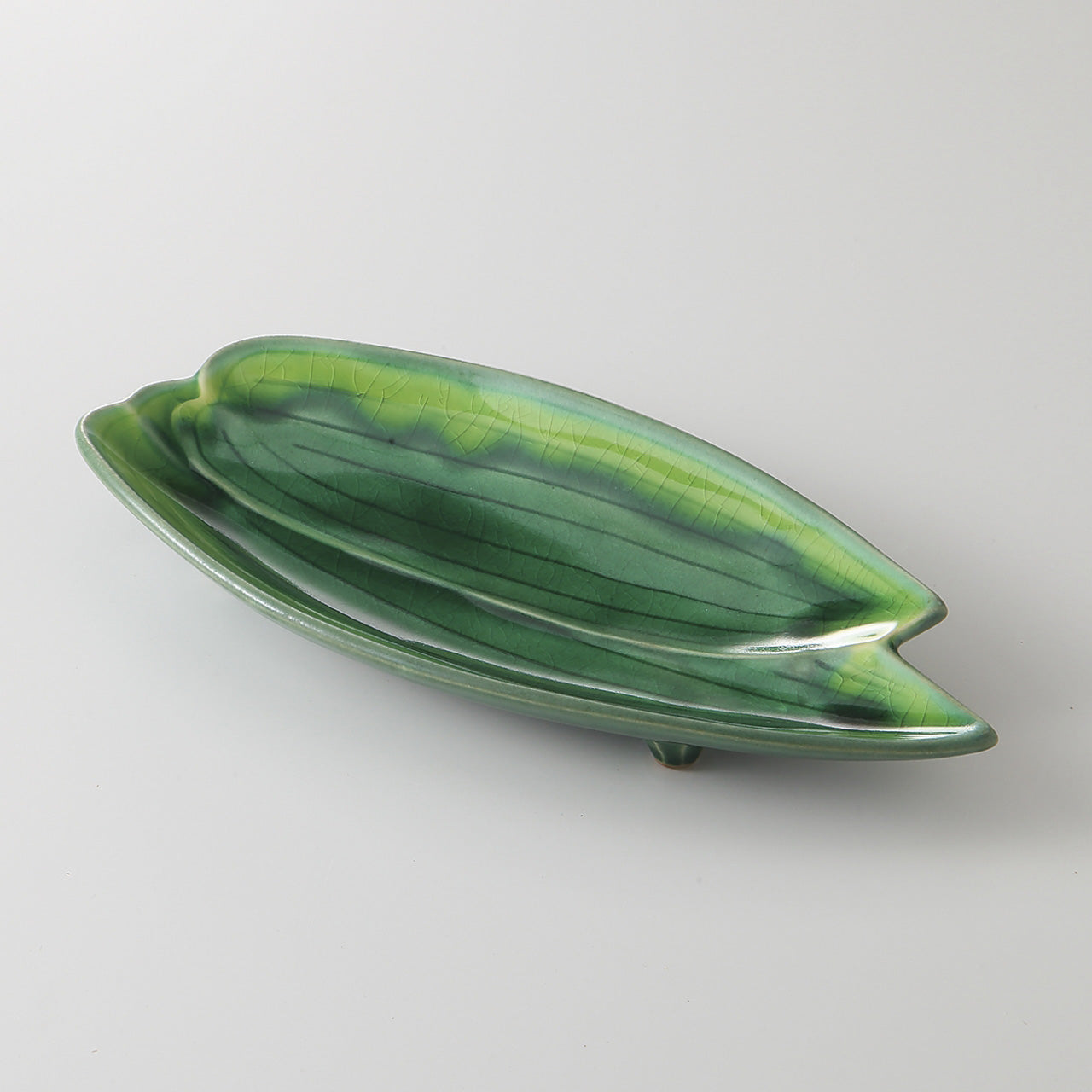 緑釉黄流 重笹前菜皿 23×11×2.5cm