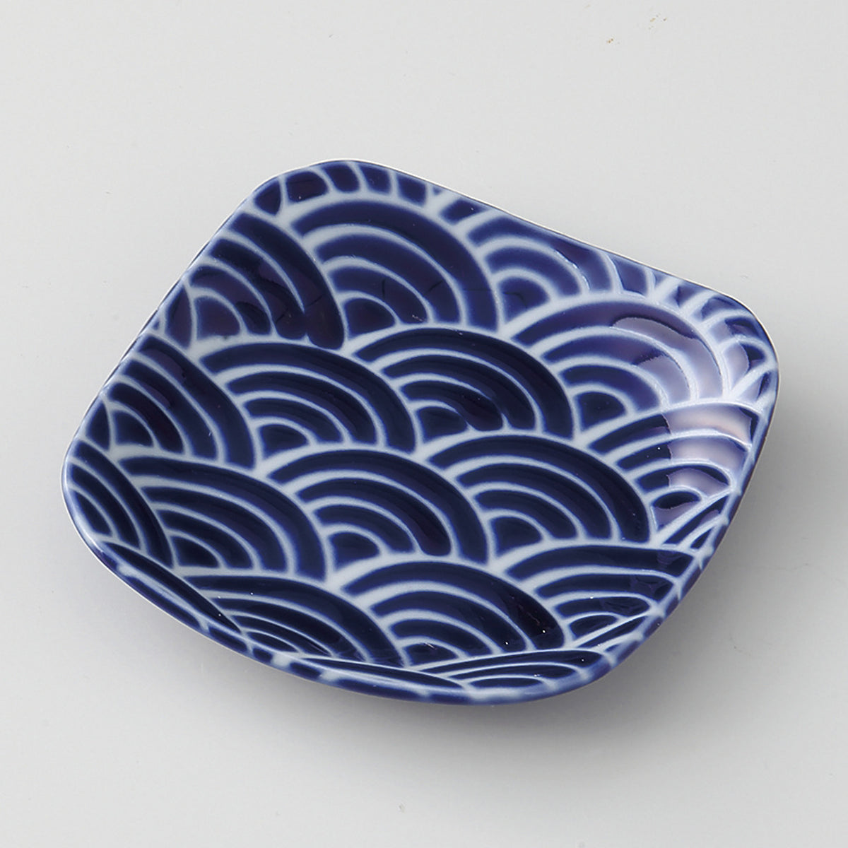 瑠璃小紋(波) 四角小皿 9.5×2cm