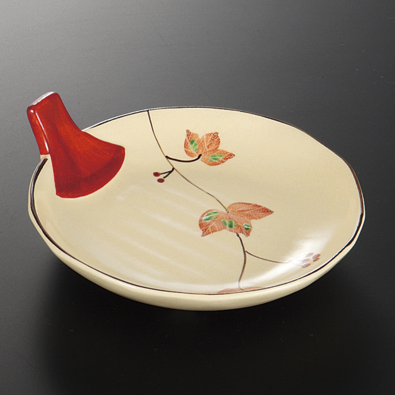 仁清紅つた うちわ皿 15.7×14.3×4.7cm