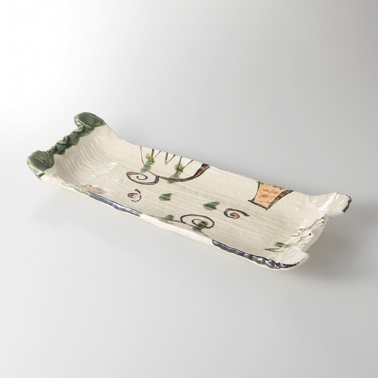 弥七田織部 格子長皿 41.7×17×4.7cm