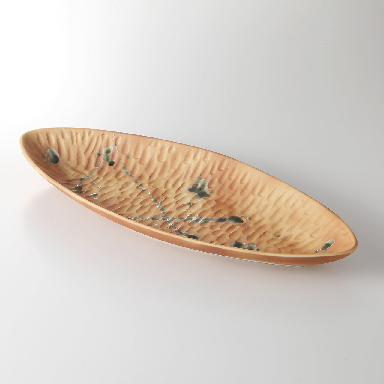 焼〆灰散し 一刀彫楕円皿 42.2×17.8×4.7cm