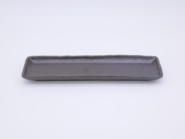 美濃焼 黒備前削ぎ長皿 (長皿) 約33.4x10.5x2.5cm