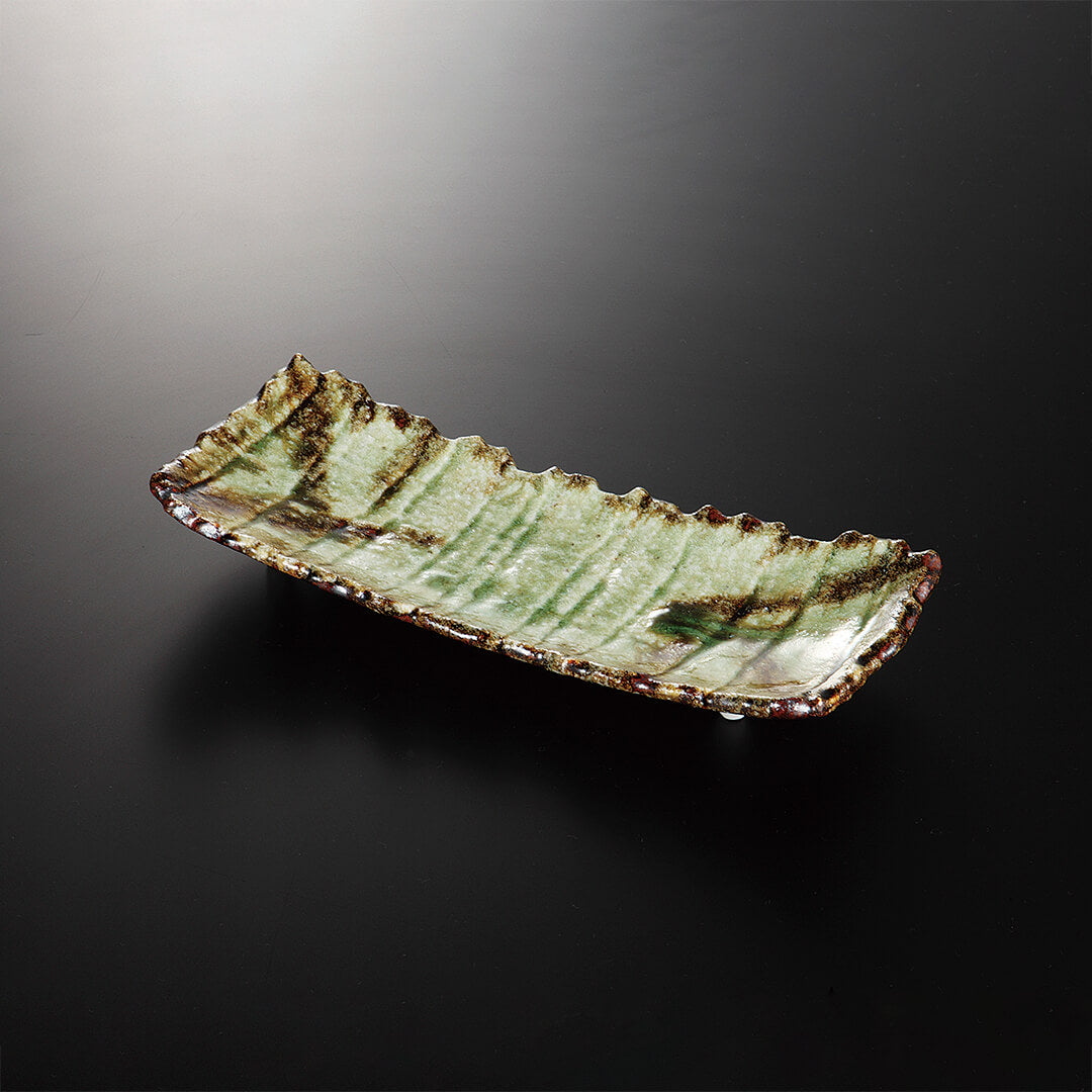 寄せ木灰釉 長皿 [ 長角・長皿 ] 33.6x13.8x4.8cm