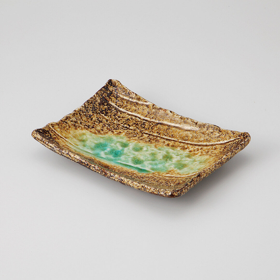 緑彩流 長角刺身鉢 [ 向付 ] 18.5x13.5x3.8cm