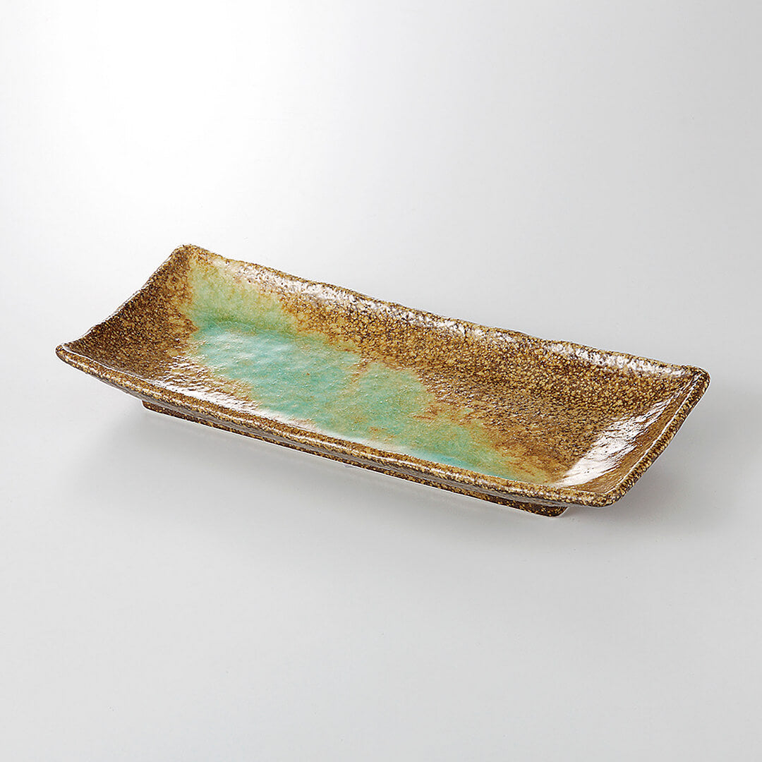 緑彩流 サンマ皿 [ 長角・長皿 ] 28.8x12.7x3.5cm