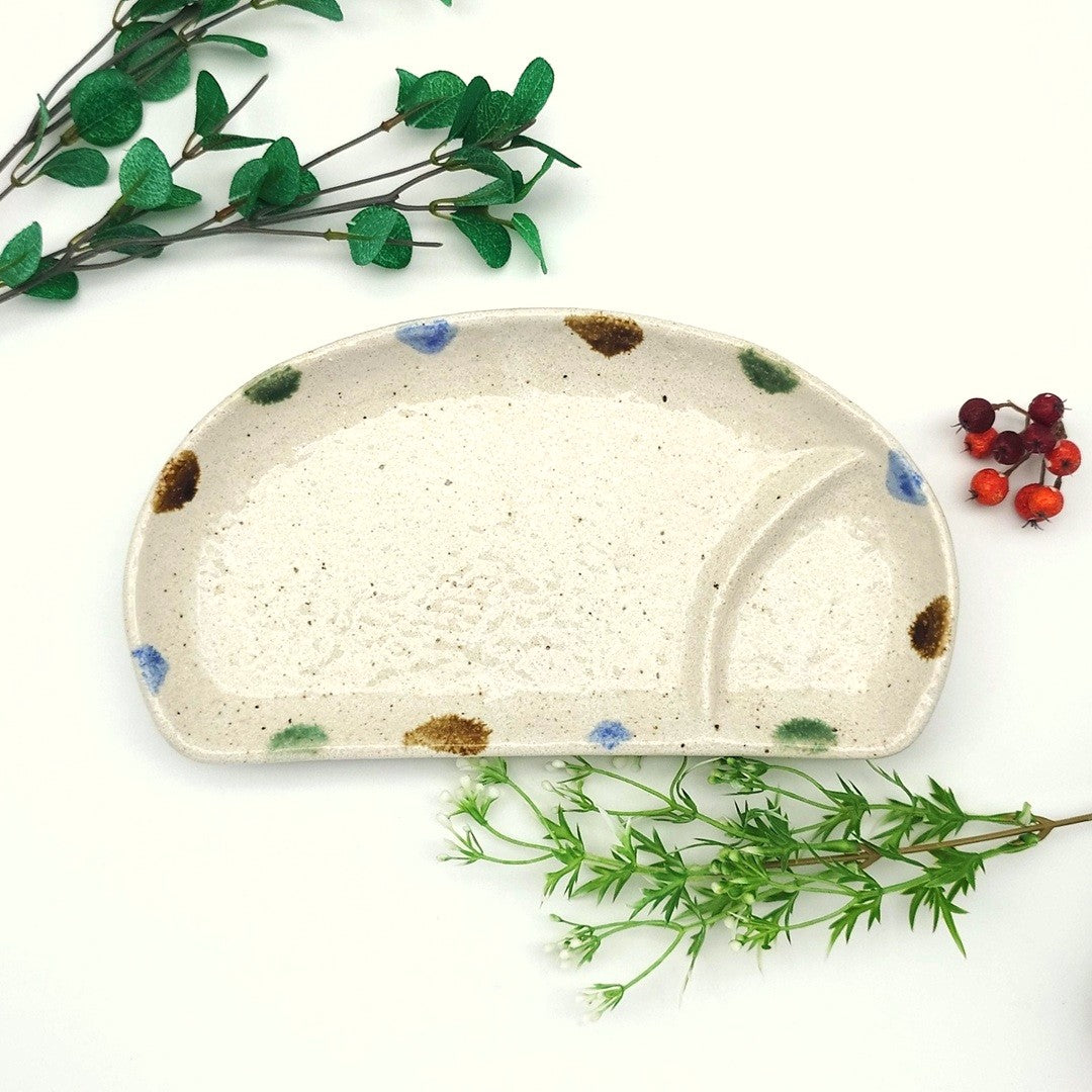 三彩 半月仕切皿 [ 長角・長皿 ] 24x13x2.5cm