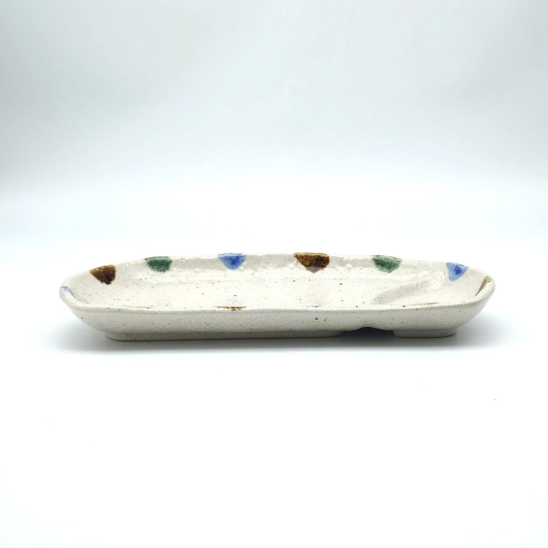 三彩 半月仕切皿 [ 長角・長皿 ] 24x13x2.5cm