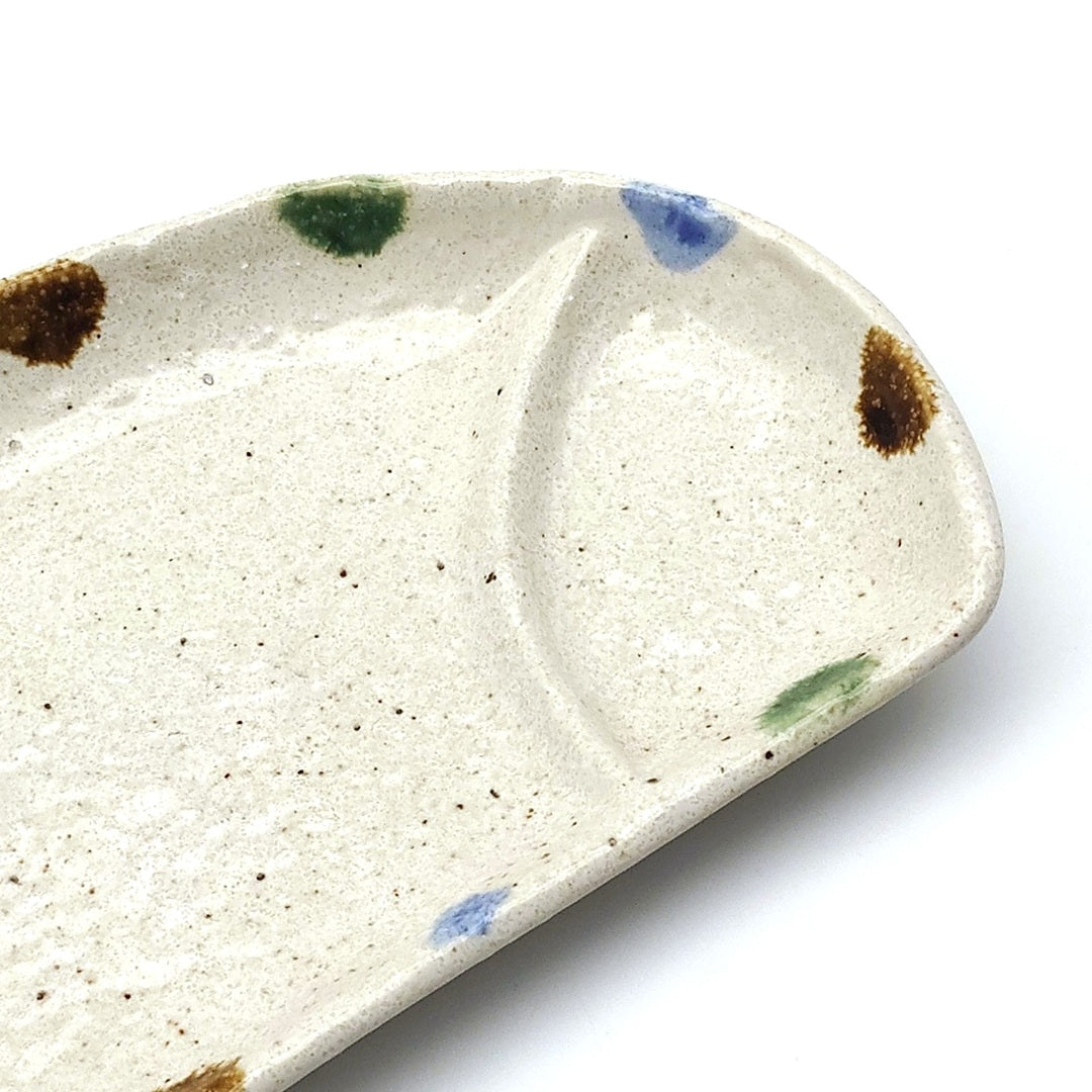 三彩 半月仕切皿 [ 長角・長皿 ] 24x13x2.5cm