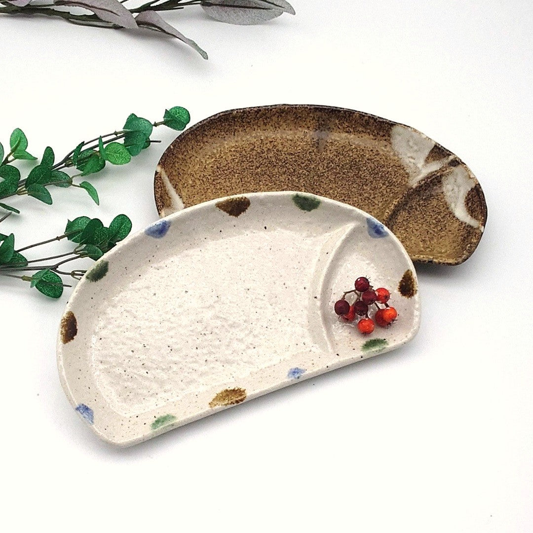 三彩 半月仕切皿 [ 長角・長皿 ] 24x13x2.5cm