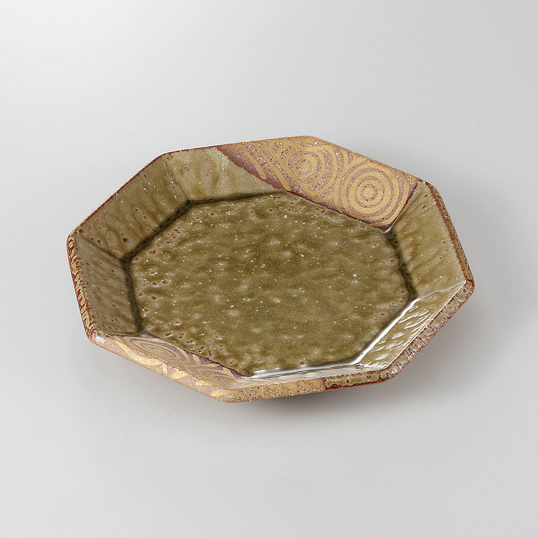 織部金渦 八角7.5皿 [ 中皿 ] 22.6x22.6x3.3cm