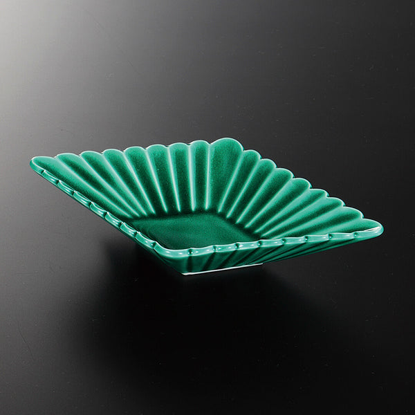 柊木緑交趾小皿10枚 京焼 緑交趾(無鉛) 菱型皿 [ 小鉢・中鉢 ] 19.9×12.1×3.7cm