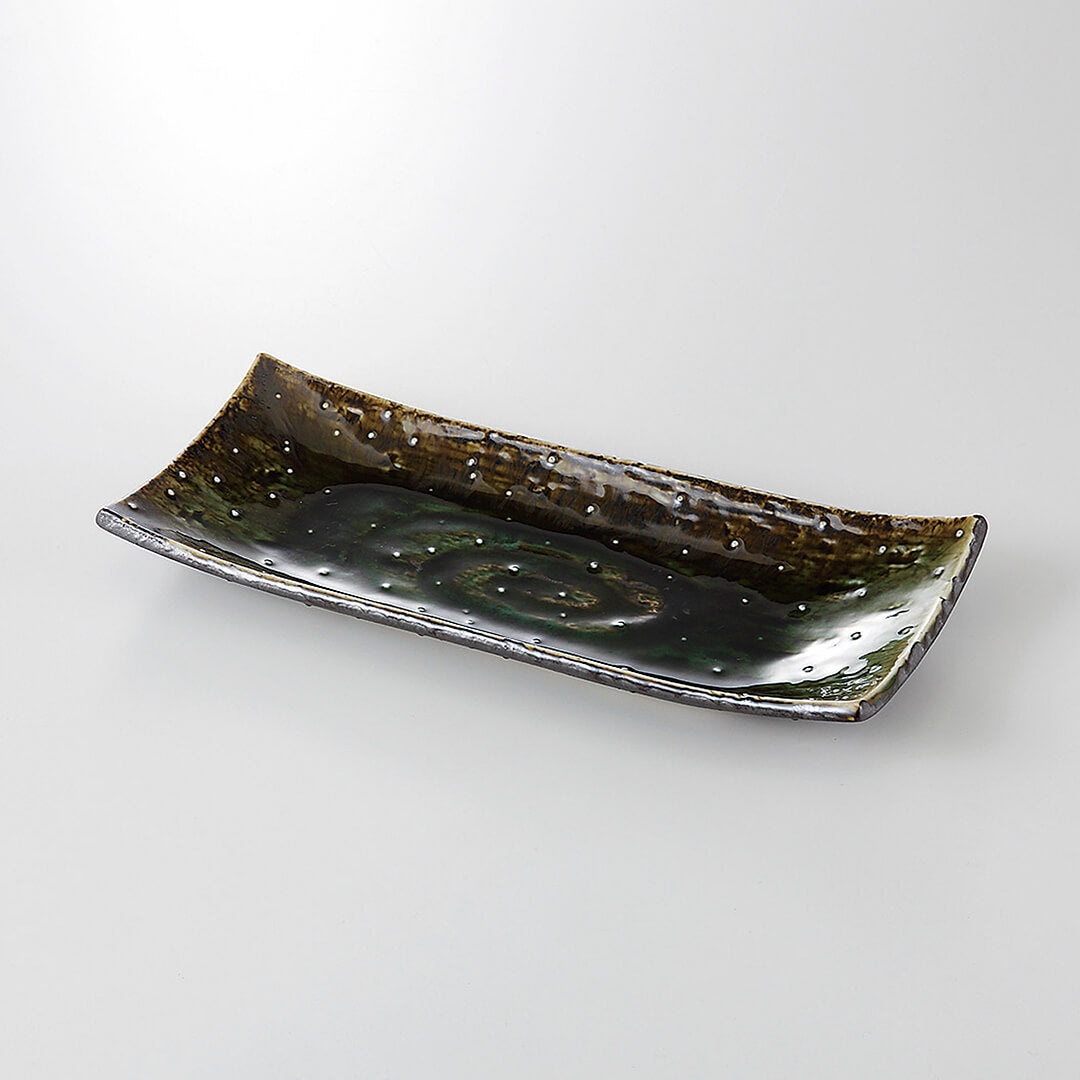 砂目オリベ 焼物皿 [ 長角・長皿 ] 26.8x11x3.9cm