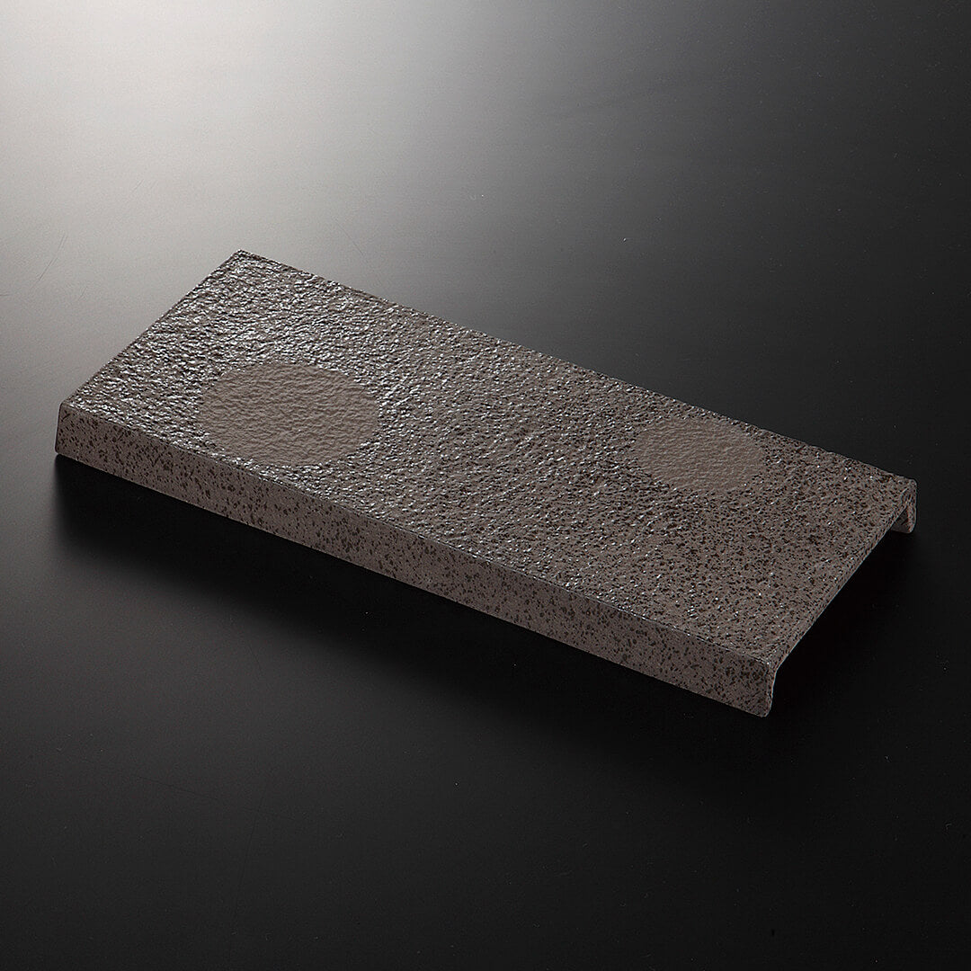 炭化ぼたもち 岩肌台皿 [ 長角・長皿 ] 36.4x16.4x2.8cm