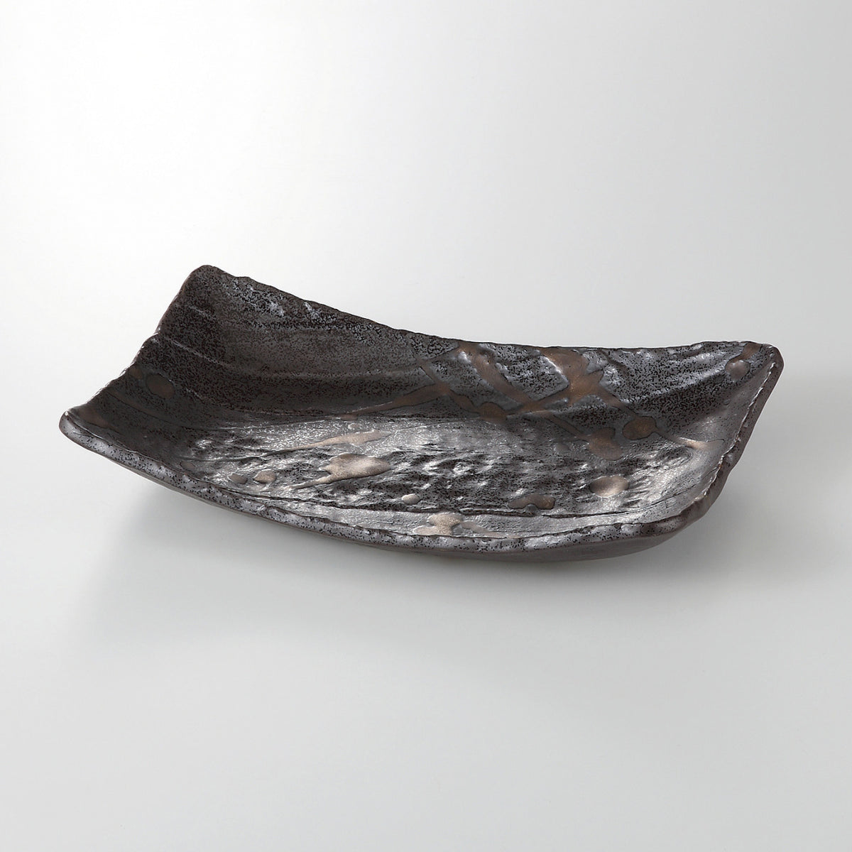 茶金散らし 削ぎ焼物皿 26.7×16.7×4.8cm