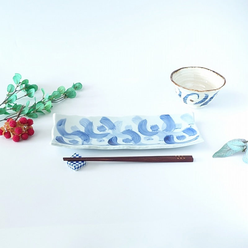 美濃焼 藍の濃淡が食卓でさりげなくなじむ 藍彩 長角皿 | 焼き魚や一品に使いやすい 長角皿 ( 長角 / 長皿 )
