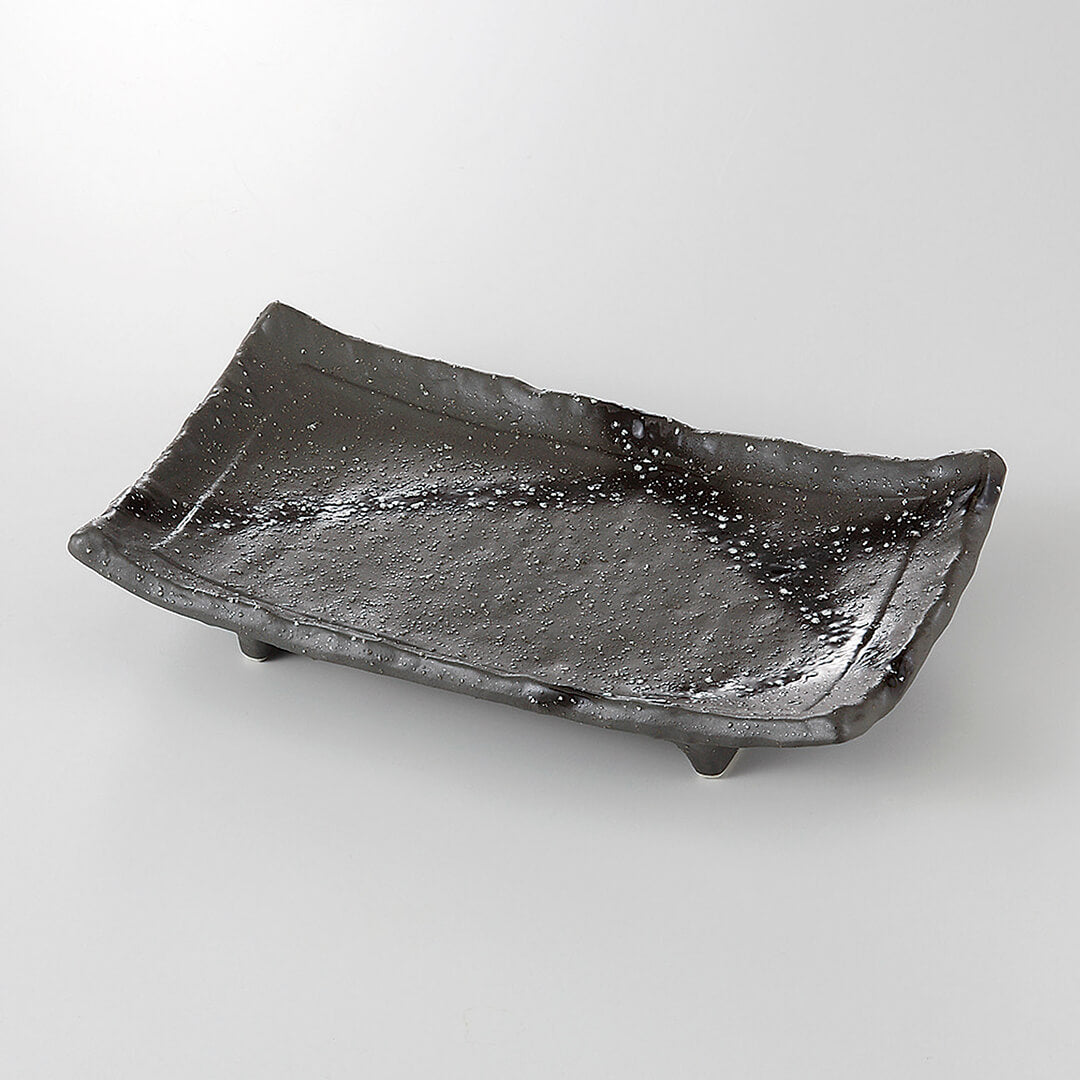 御影黒 焼物皿 [ 長角・長皿 ] 22.5x13.3x4.3cm