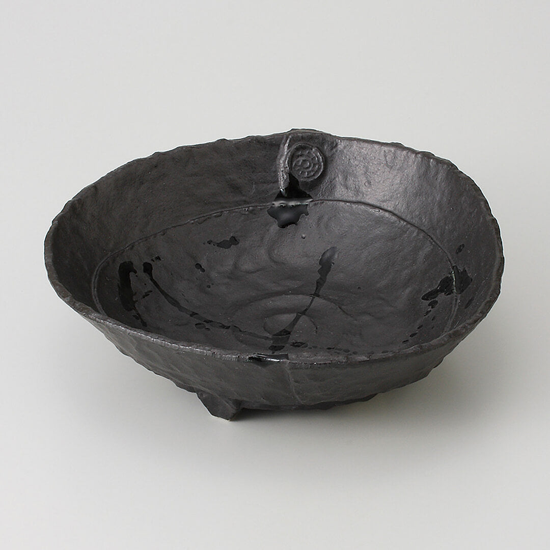 黒釉しぶき とじ目煮物鉢 [ 大鉢 ] 22.3x21.2x6.5cm