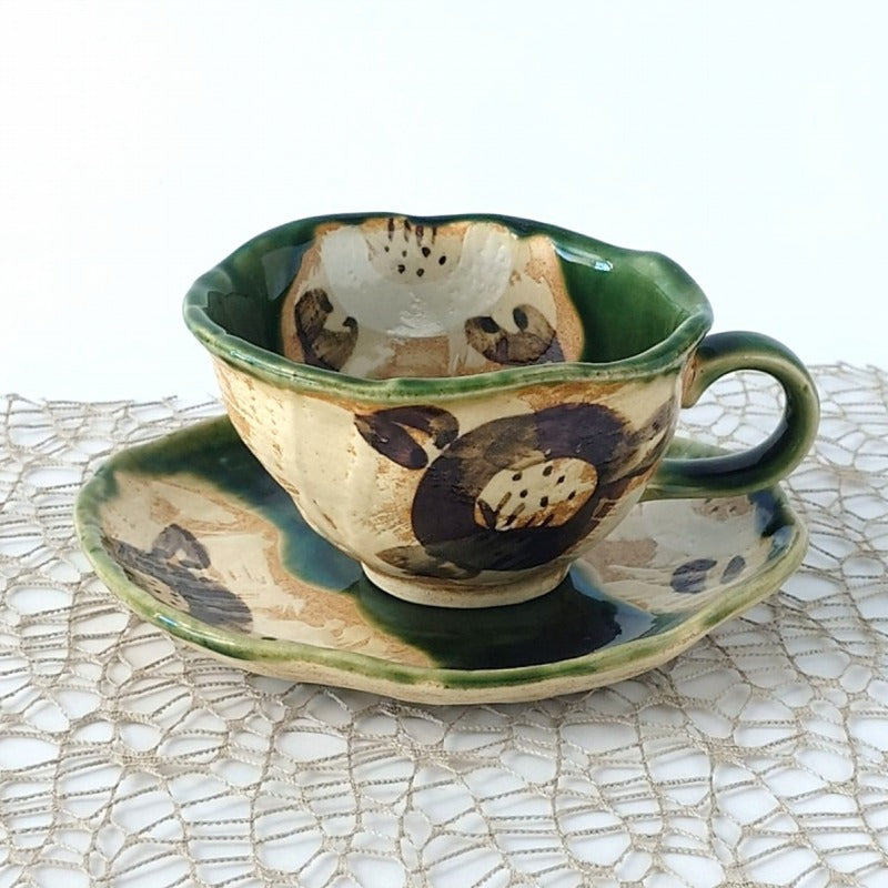 織部椿 コーヒー C/S コーヒー ティー カップ ソーサー 碗皿