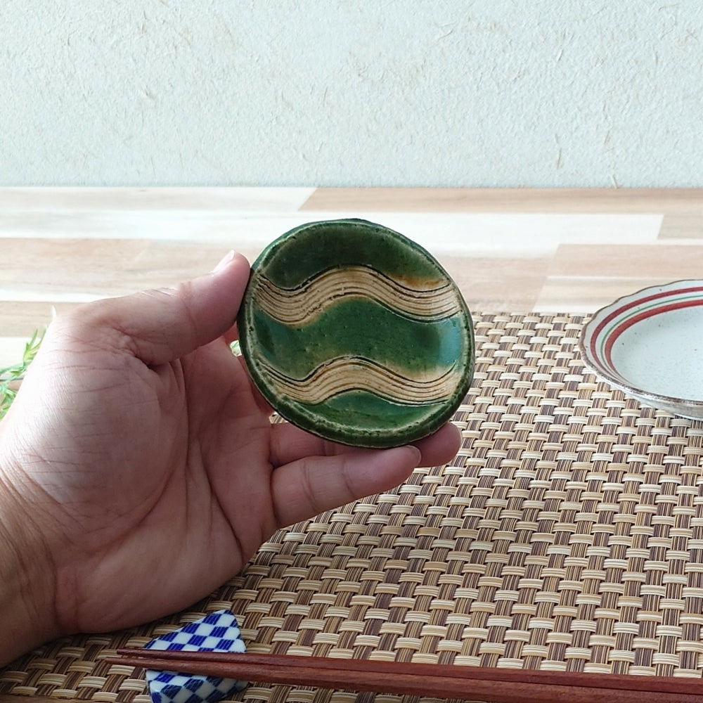 黄瀬戸ライン たたき小皿 [ 小皿・豆皿 ] 8x1.2cm