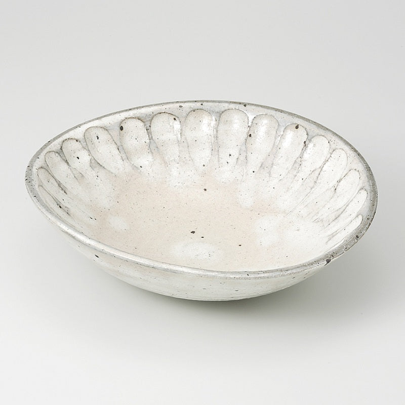 粉引花彫 たわみボール [ 大鉢 ] 21.7x6cm