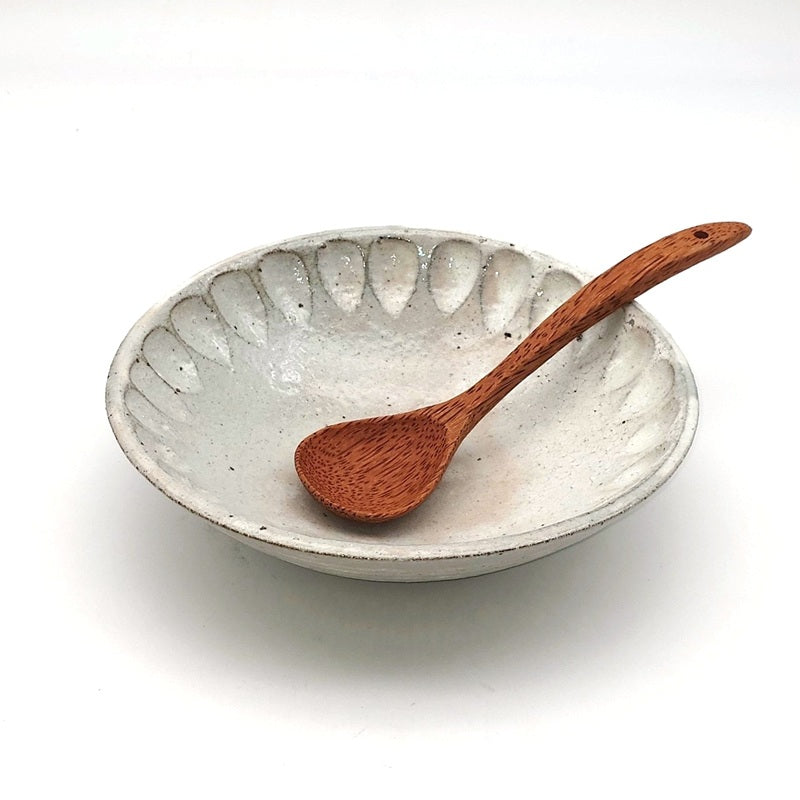 粉引花彫 たわみボール [ 大鉢 ] 21.7x6cm